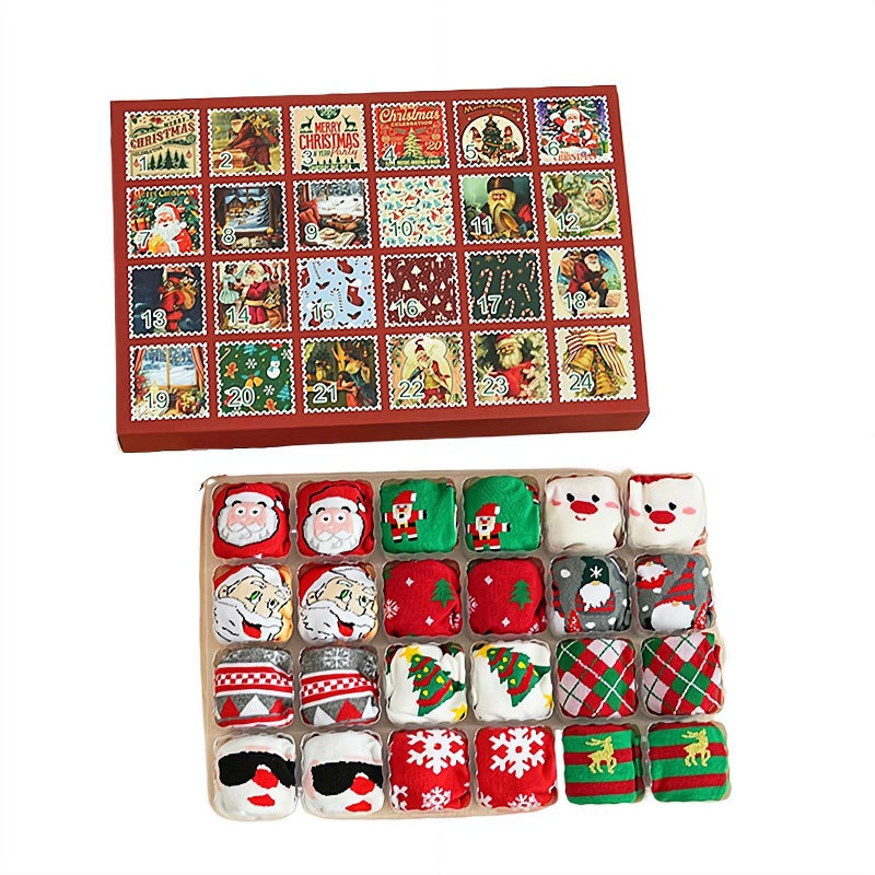 Christmas Socks Gift Set 12 Pairs 2025 - 24 Day Countdown Surprise Box, Festive Holiday Socks for Men & Women, Cozy Xmas Stocking Stuffers for Family Friends (style B) - Image 1